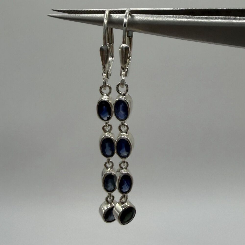 925 Sterling Silver Blue Sapphire Dangle Chandelier Earrings Leverback